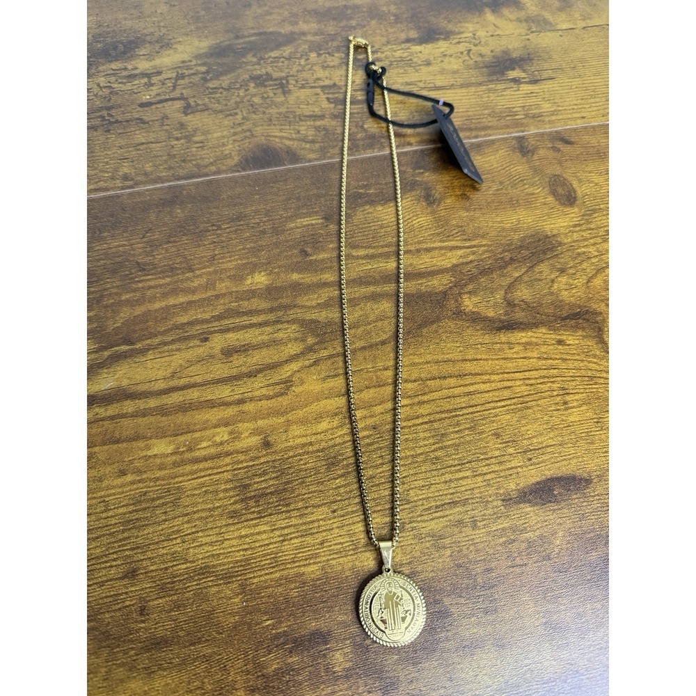 Men 14k Gold Plated Religious Jewelry St Saint‎ Benedict Medal Pendant Necklace